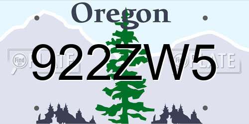 922ZW5 Oregon License Plate