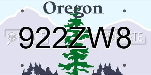 922ZW8 Oregon License Plate