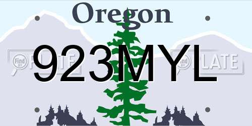 923MYL Oregon License Plate