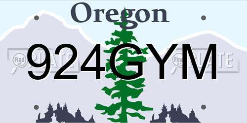 924GYM Oregon License Plate