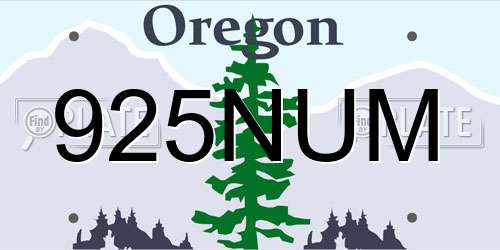 925NUM Oregon License Plate