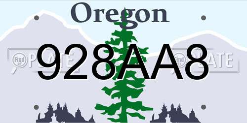 928AA8 Oregon License Plate