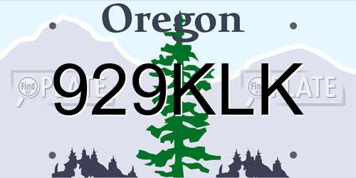 929KLK Oregon License Plate
