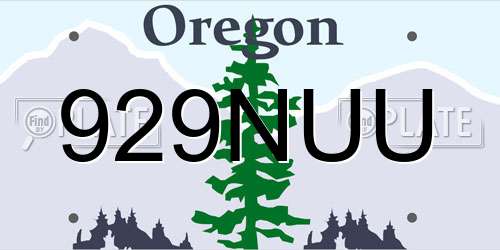 929NUU Oregon License Plate