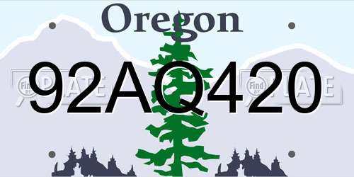 92AQ420 Oregon License Plate
