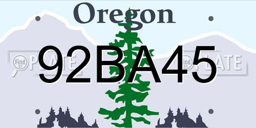 92BA45 Oregon License Plate