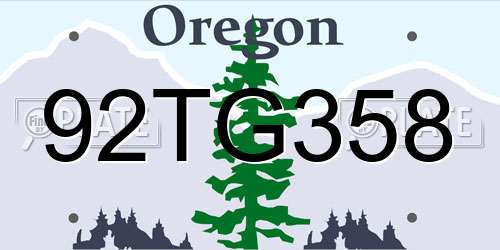 92TG358 Oregon License Plate