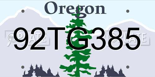 92TG385 Oregon License Plate