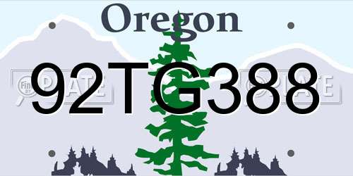 92TG388 Oregon License Plate