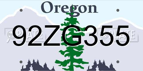 92ZG355 Oregon License Plate