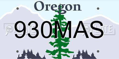 930MAS Oregon License Plate