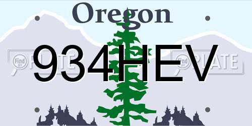 934HEV Oregon License Plate