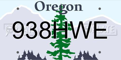 938HWE Oregon License Plate