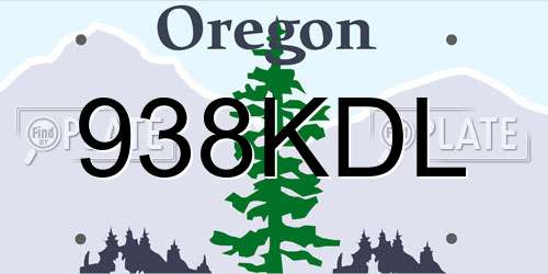 938KDL Oregon License Plate