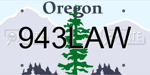 943LAW Oregon License Plate