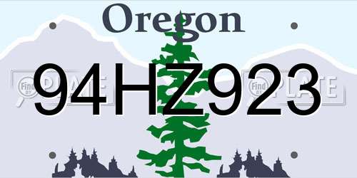 94HZ923 Oregon License Plate