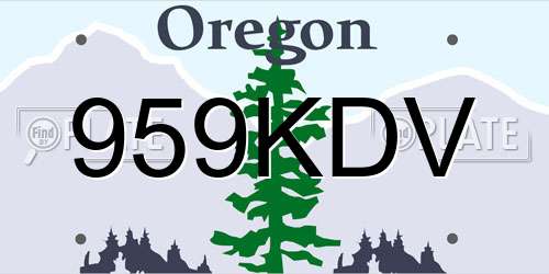 959KDV Oregon License Plate