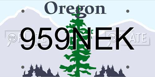 959NEK Oregon License Plate