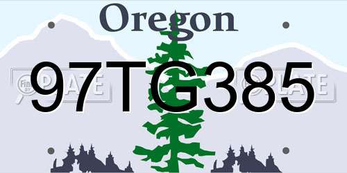 97TG385 Oregon License Plate