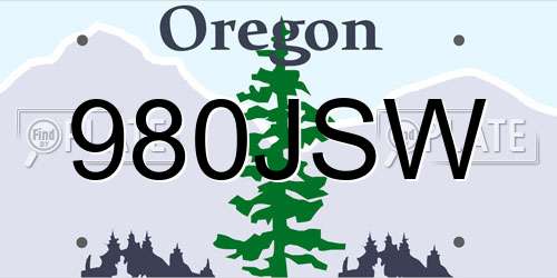 980JSW Oregon License Plate
