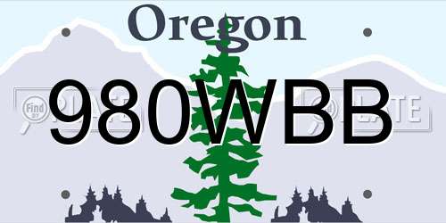 980WBB Oregon License Plate