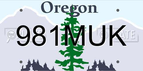 981MUK Oregon License Plate