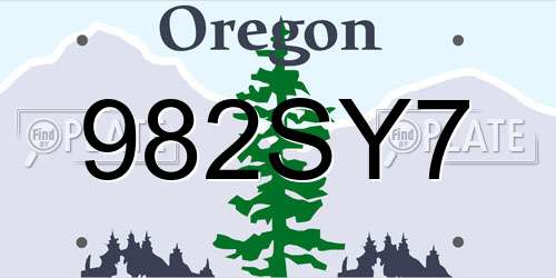 982SY7 Oregon License Plate