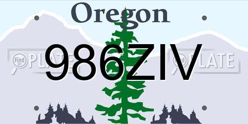 986ZIV Oregon License Plate