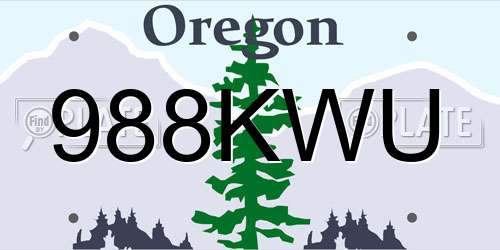 988KWU Oregon License Plate