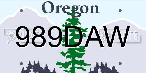 989DAW Oregon License Plate