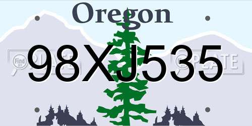 98XJ535 Oregon License Plate