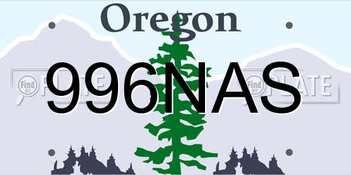 996NAS Oregon License Plate