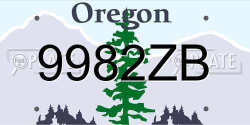 9982ZB Oregon License Plate