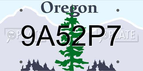 9A52P7 Oregon License Plate