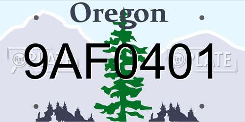 9AF0401 Oregon License Plate