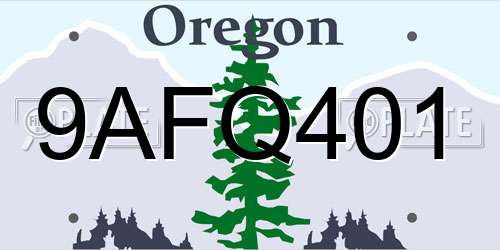 9AFQ401 Oregon License Plate