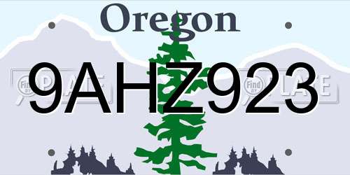 9AHZ923 Oregon License Plate