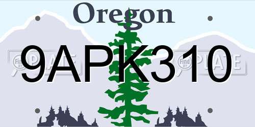 9APK310 Oregon License Plate