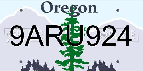 9ARU924 Oregon License Plate