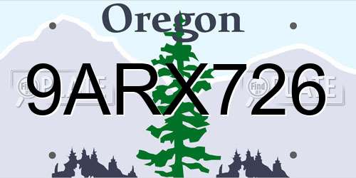 9ARX726 Oregon License Plate