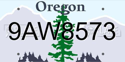 9AW8573 Oregon License Plate