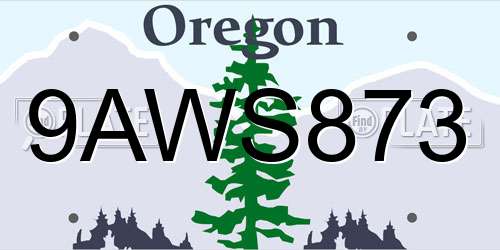 9AWS873 Oregon License Plate