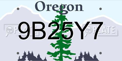 9B25Y7 Oregon License Plate