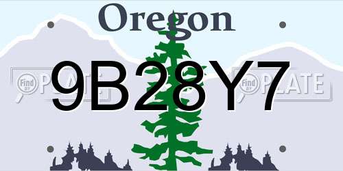 9B28Y7 Oregon License Plate
