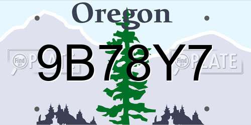 9B78Y7 Oregon License Plate