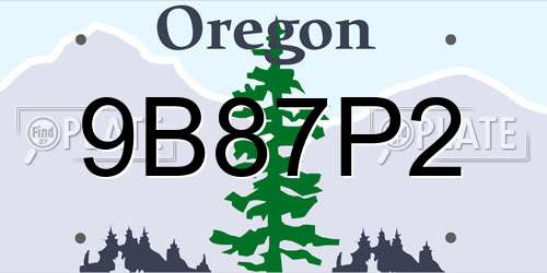 9B87P2 Oregon License Plate