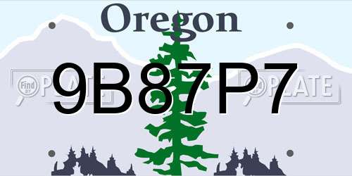 9B87P7 Oregon License Plate