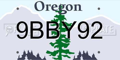 9BBY92 Oregon License Plate