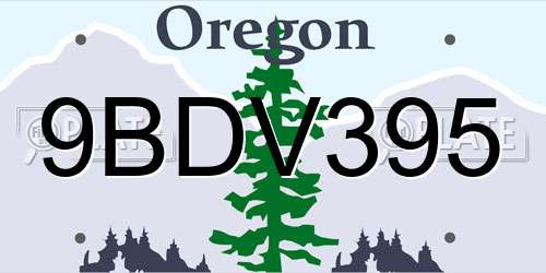 9BDV395 Oregon License Plate
