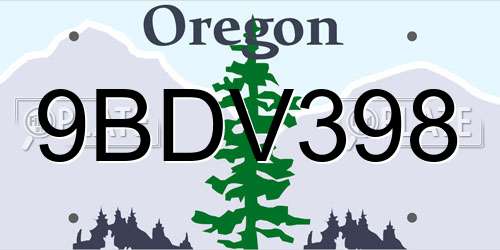 9BDV398 Oregon License Plate